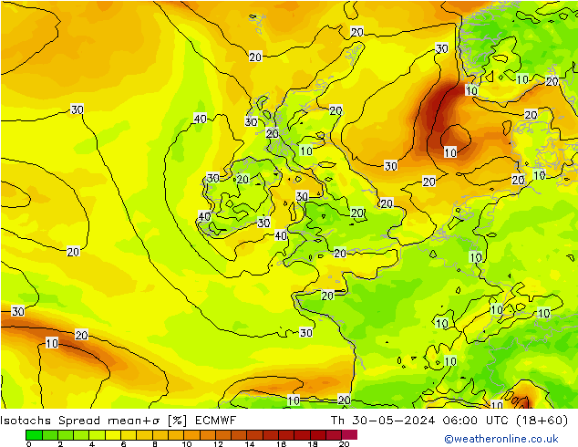 Isotachs Spread ECMWF Th 30.05.2024 06 UTC