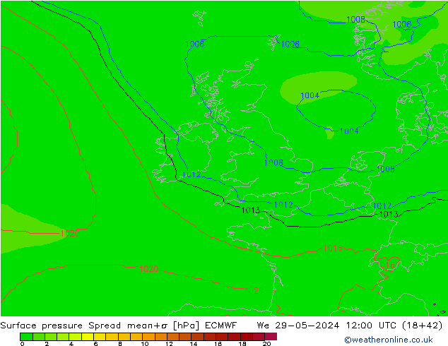 Atmosférický tlak Spread ECMWF St 29.05.2024 12 UTC