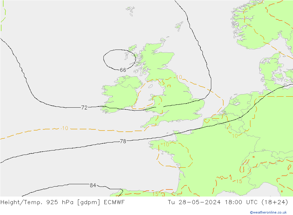 Height/Temp. 925 hPa ECMWF  28.05.2024 18 UTC