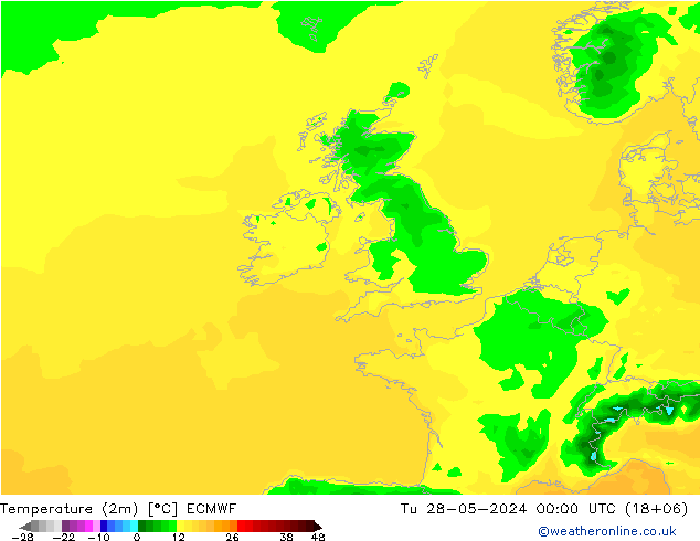 Temperature (2m) ECMWF Út 28.05.2024 00 UTC