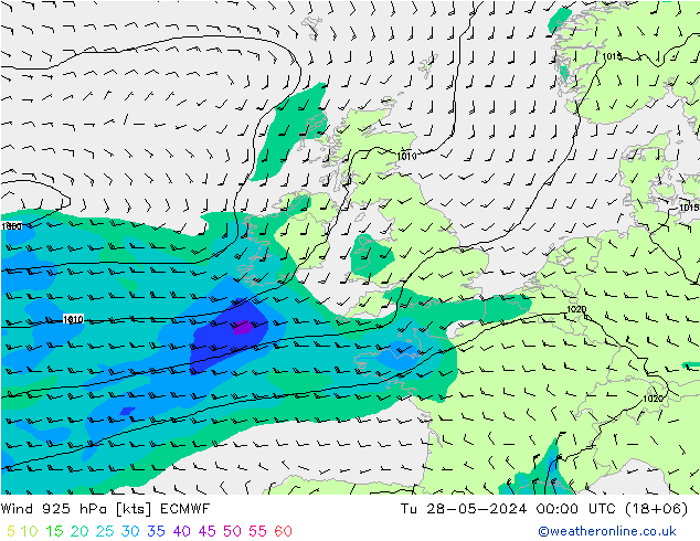 Viento 925 hPa ECMWF mar 28.05.2024 00 UTC