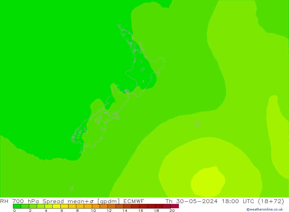 RV 700 hPa Spread ECMWF do 30.05.2024 18 UTC