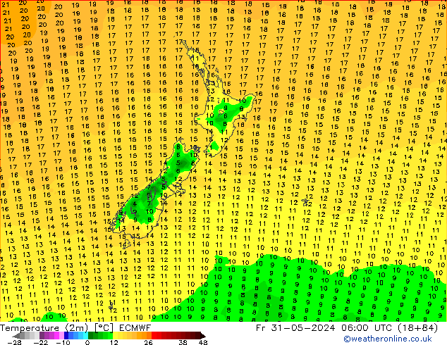 Temperature (2m) ECMWF Pá 31.05.2024 06 UTC