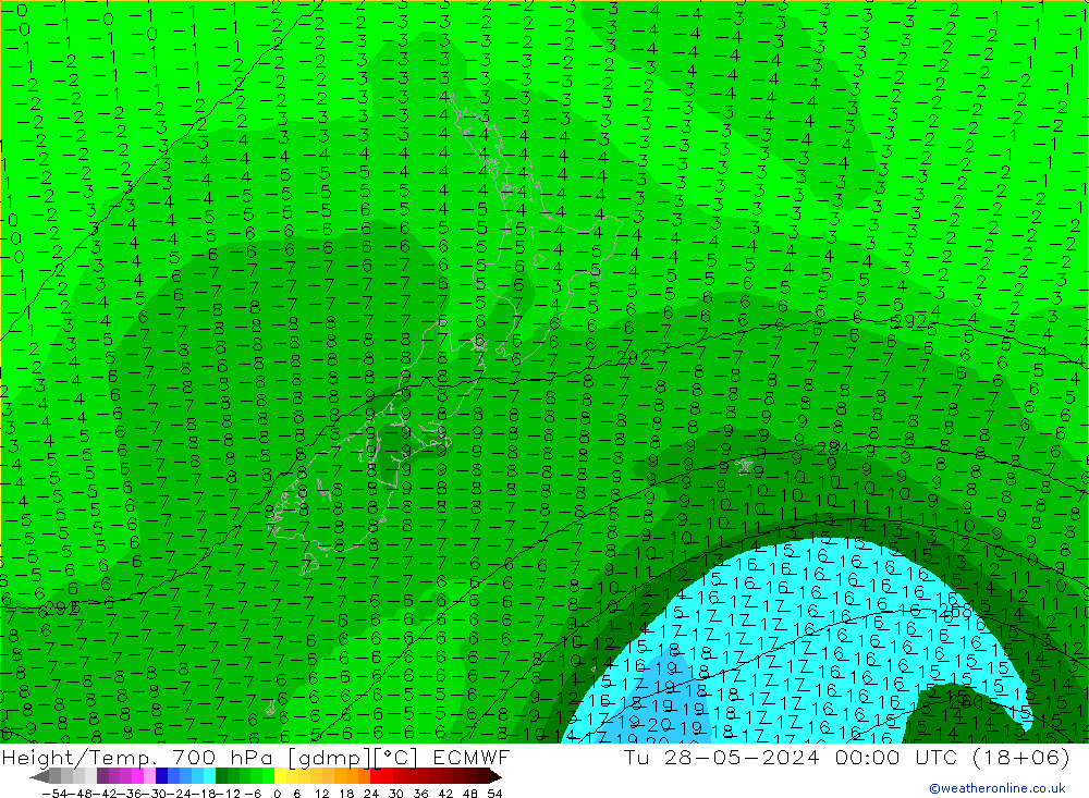 Yükseklik/Sıc. 700 hPa ECMWF Sa 28.05.2024 00 UTC