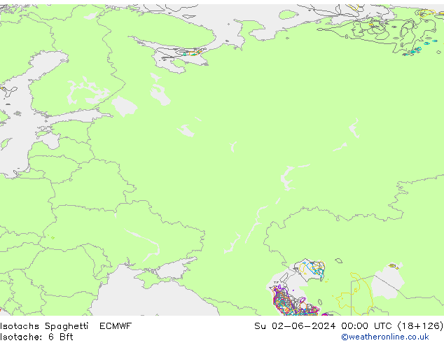 Izotacha Spaghetti ECMWF nie. 02.06.2024 00 UTC