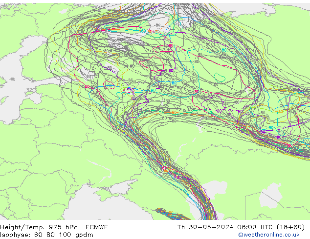 Height/Temp. 925 hPa ECMWF Čt 30.05.2024 06 UTC