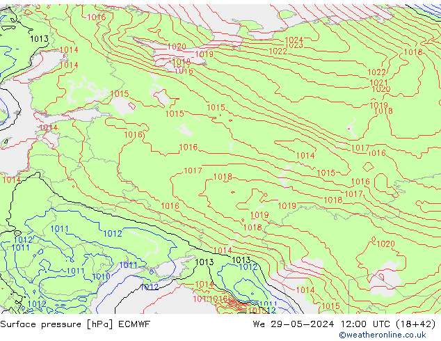 pressão do solo ECMWF Qua 29.05.2024 12 UTC