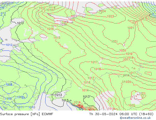 Atmosférický tlak ECMWF Čt 30.05.2024 06 UTC