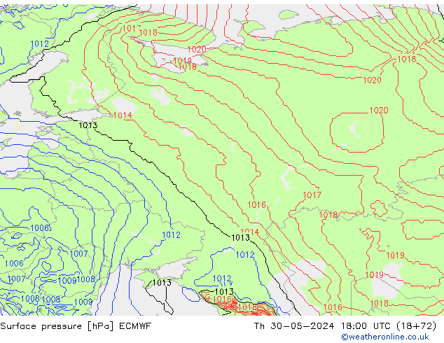 Pressione al suolo ECMWF gio 30.05.2024 18 UTC