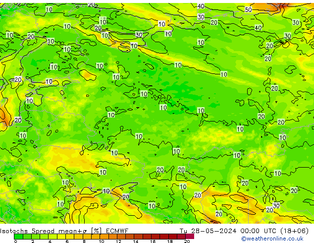 Izotacha Spread ECMWF wto. 28.05.2024 00 UTC