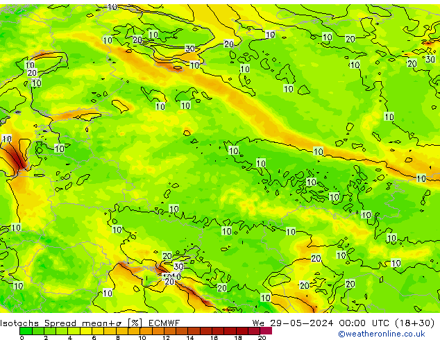 Isotachs Spread ECMWF Qua 29.05.2024 00 UTC