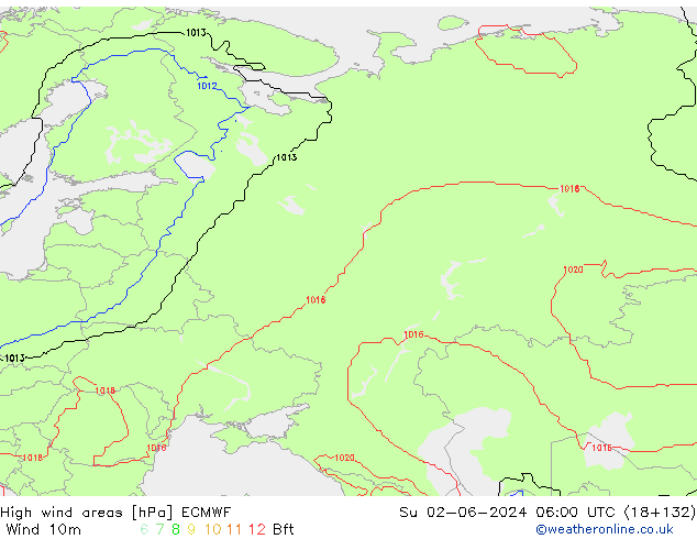 High wind areas ECMWF Ne 02.06.2024 06 UTC