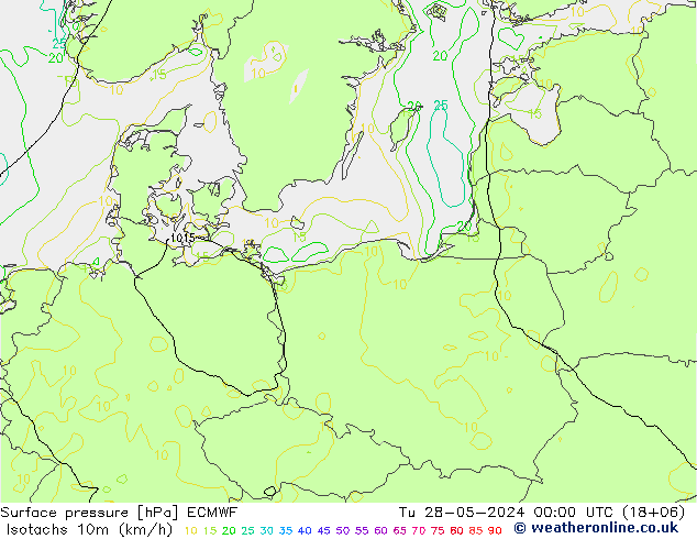 Isotachs (kph) ECMWF Tu 28.05.2024 00 UTC