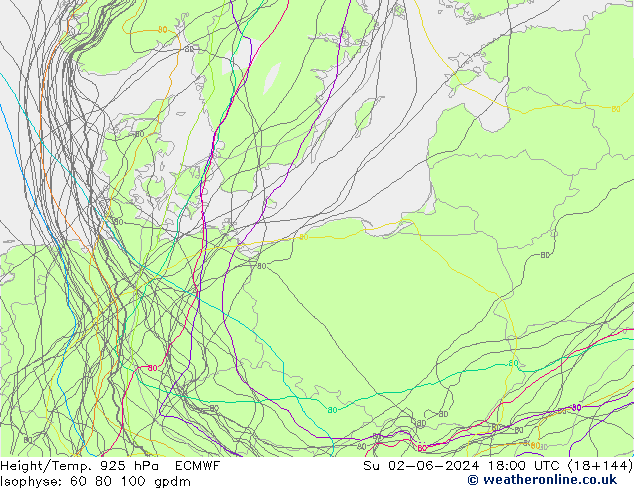 Height/Temp. 925 hPa ECMWF Su 02.06.2024 18 UTC