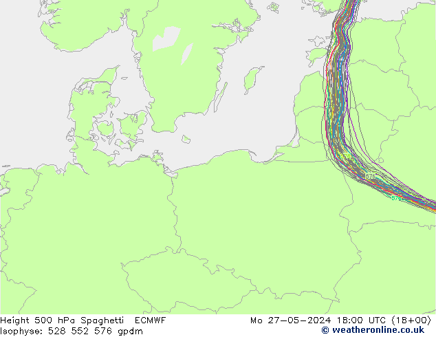 Height 500 hPa Spaghetti ECMWF Mo 27.05.2024 18 UTC