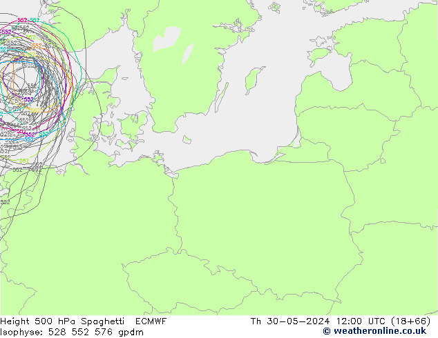 Height 500 hPa Spaghetti ECMWF Th 30.05.2024 12 UTC