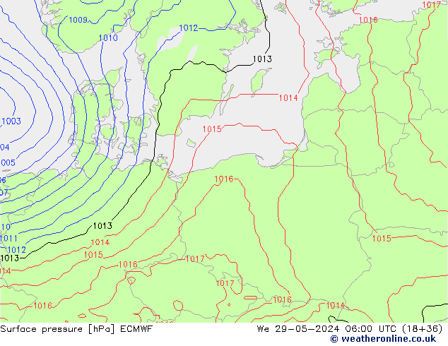 pressão do solo ECMWF Qua 29.05.2024 06 UTC