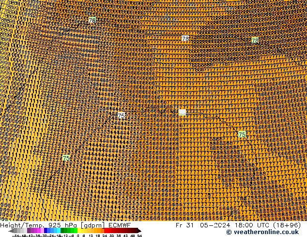 Height/Temp. 925 hPa ECMWF Fr 31.05.2024 18 UTC