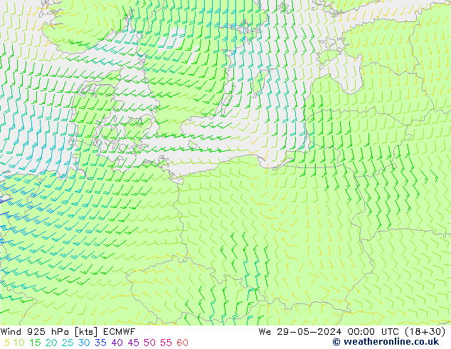 Wind 925 hPa ECMWF We 29.05.2024 00 UTC