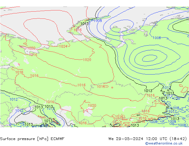 Surface pressure ECMWF We 29.05.2024 12 UTC