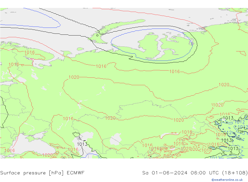 Surface pressure ECMWF Sa 01.06.2024 06 UTC