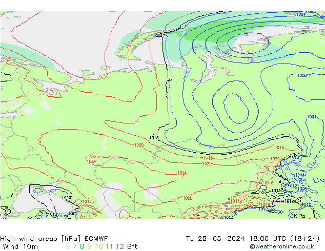 High wind areas ECMWF Ter 28.05.2024 18 UTC