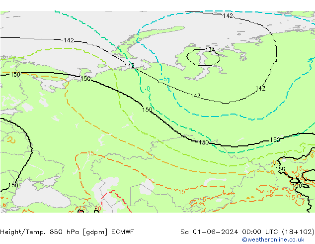 Hoogte/Temp. 850 hPa ECMWF za 01.06.2024 00 UTC