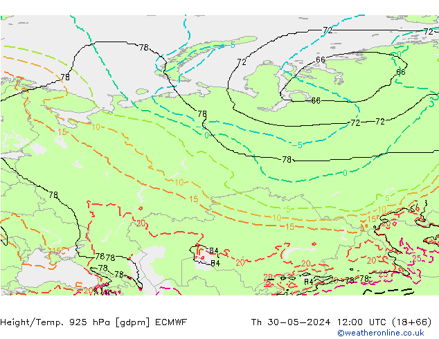 Height/Temp. 925 hPa ECMWF gio 30.05.2024 12 UTC