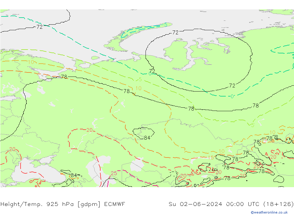Height/Temp. 925 гПа ECMWF Вс 02.06.2024 00 UTC