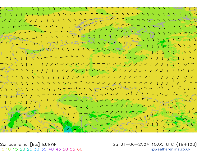 Viento 10 m ECMWF sáb 01.06.2024 18 UTC