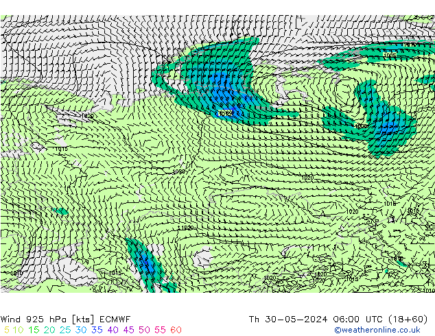 Vent 925 hPa ECMWF jeu 30.05.2024 06 UTC