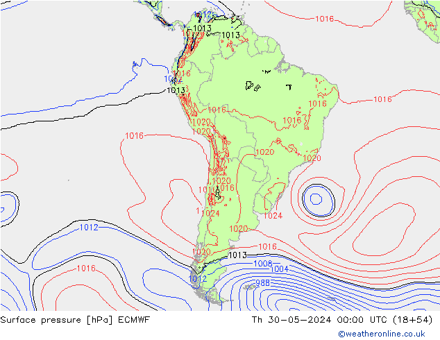 Atmosférický tlak ECMWF Čt 30.05.2024 00 UTC