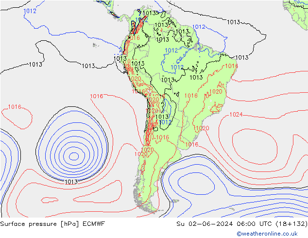 pressão do solo ECMWF Dom 02.06.2024 06 UTC