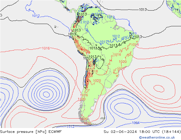 Atmosférický tlak ECMWF Ne 02.06.2024 18 UTC