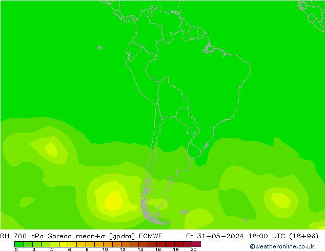 RH 700 гПа Spread ECMWF пт 31.05.2024 18 UTC