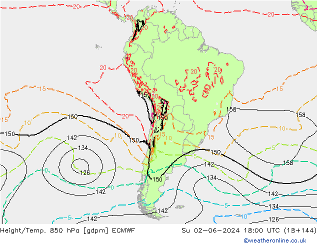 Height/Temp. 850 hPa ECMWF Ne 02.06.2024 18 UTC