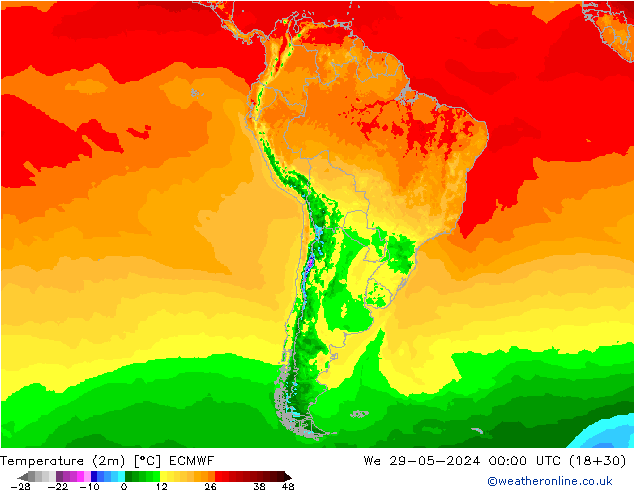 Temperature (2m) ECMWF St 29.05.2024 00 UTC