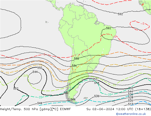 Height/Temp. 500 hPa ECMWF Dom 02.06.2024 12 UTC