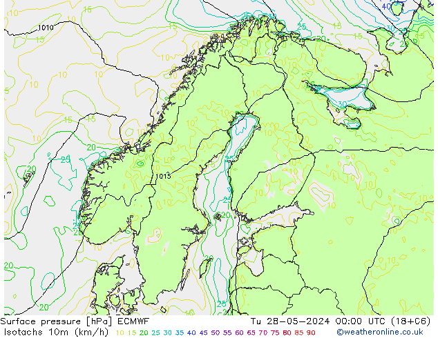 Isotachs (kph) ECMWF  28.05.2024 00 UTC