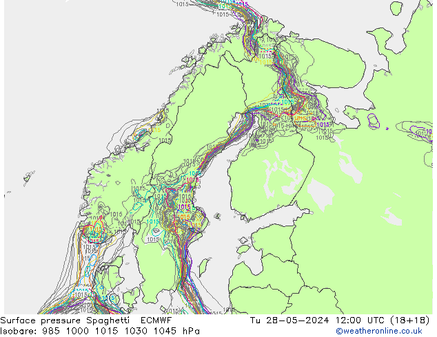 Pressione al suolo Spaghetti ECMWF mar 28.05.2024 12 UTC