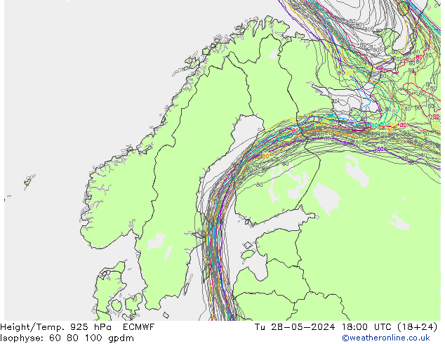 Height/Temp. 925 hPa ECMWF Di 28.05.2024 18 UTC