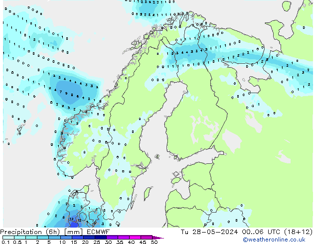 осадки (6h) ECMWF вт 28.05.2024 06 UTC