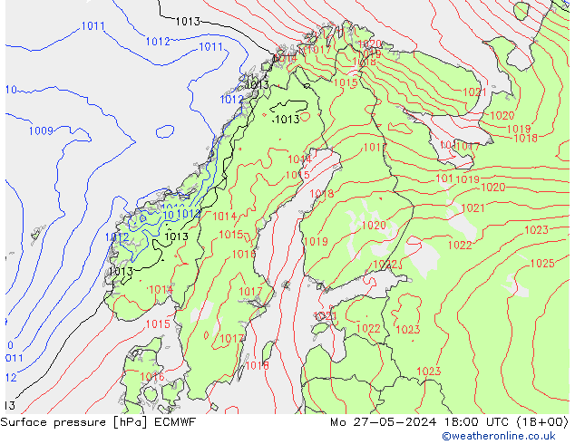 Atmosférický tlak ECMWF Po 27.05.2024 18 UTC
