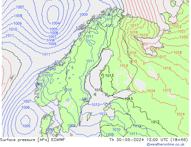 pressão do solo ECMWF Qui 30.05.2024 12 UTC