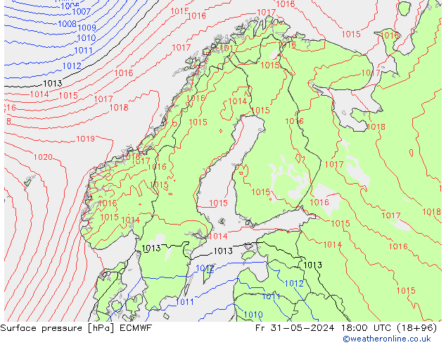 Atmosférický tlak ECMWF Pá 31.05.2024 18 UTC