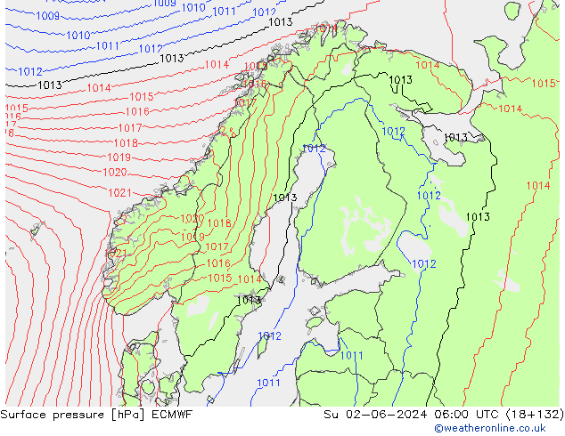 Surface pressure ECMWF Su 02.06.2024 06 UTC