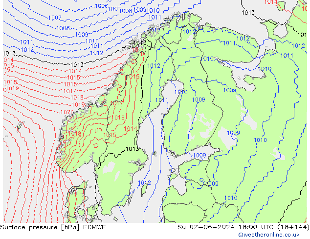 Luchtdruk (Grond) ECMWF zo 02.06.2024 18 UTC