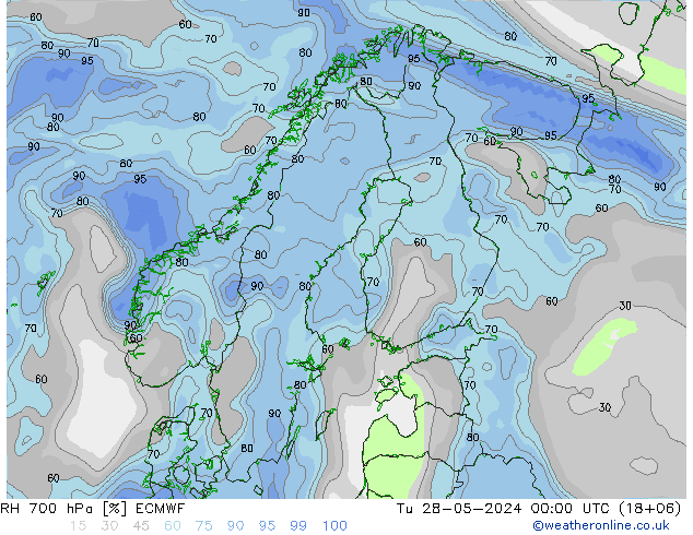 RH 700 гПа ECMWF вт 28.05.2024 00 UTC