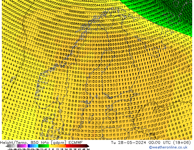 Hoogte/Temp. 850 hPa ECMWF di 28.05.2024 00 UTC