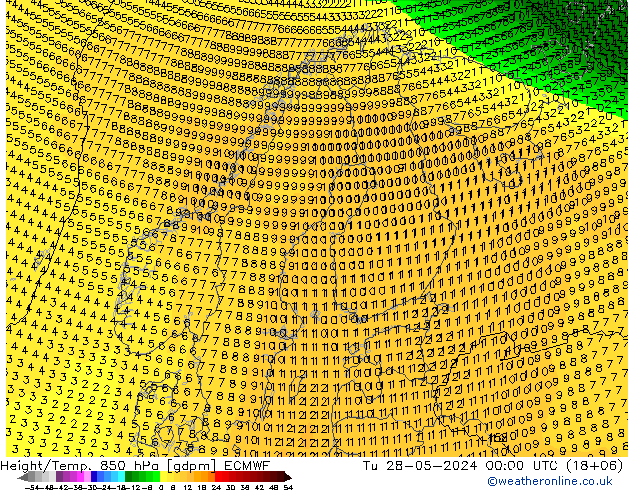 Height/Temp. 850 hPa ECMWF Di 28.05.2024 00 UTC